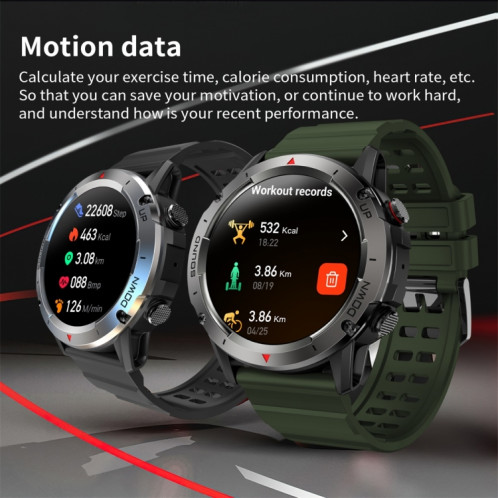 Montre intelligente à écran couleur NX9 1,39 pouces, prise en charge de la surveillance de la fréquence cardiaque/surveillance de la pression artérielle (noir) SH801A1946-09