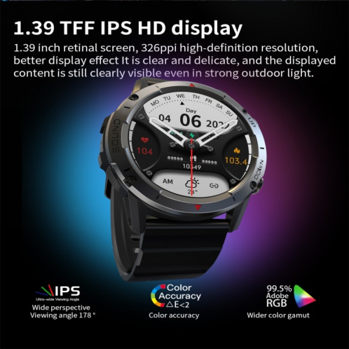 Montre intelligente à écran couleur NX9 1,39 pouces, prise en charge de la surveillance de la fréquence cardiaque/surveillance de la pression artérielle (noir) SH801A1946-09