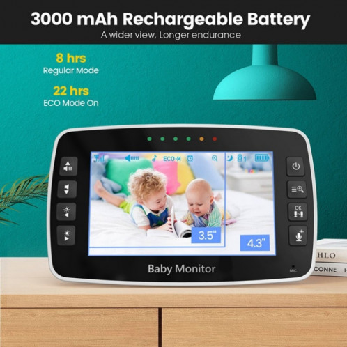 SM43A Caméra de surveillance pour bébé avec zoom intelligent à vision nocturne à affichage couleur de 4,3 pouces () SH901B1175-07