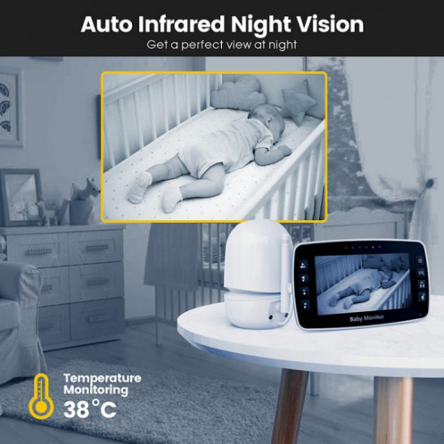 SM43A Caméra de surveillance pour bébé avec zoom intelligent à vision nocturne à affichage couleur de 4,3 pouces () SH901B1175-07