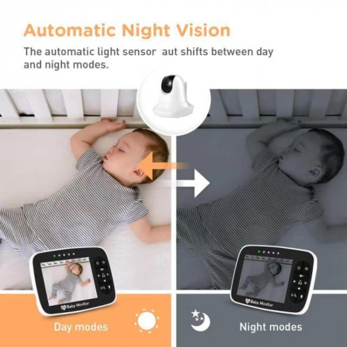 SM935 Écran LCD 3,5 pouces Moniteur vidéo sans fil pour bébé Vision nocturne Caméra IP audio bidirectionnelle (prise UE) SH701B921-06