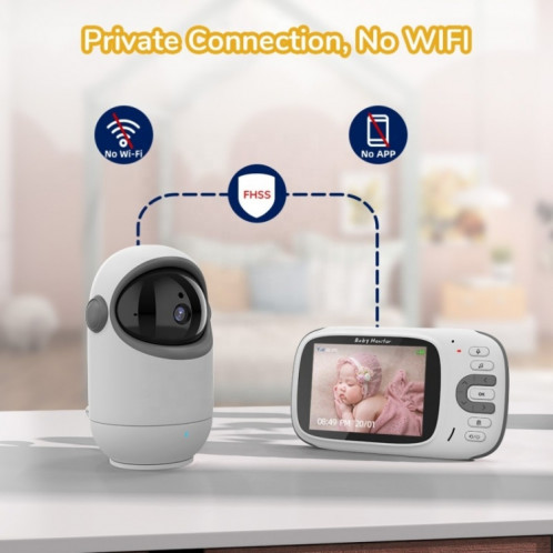 VB802 Caméra rotative vidéo numérique sans fil pour moniteur bébé 3,2 pouces (prise UE) SH801B1812-06