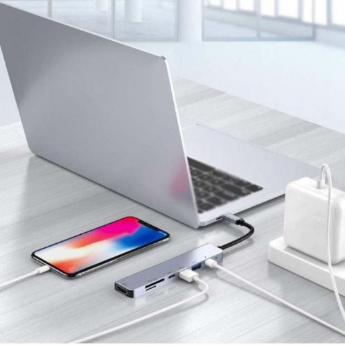Hub USB C Adaptateur multiport USB C 7 en 1 avec HDMI 100 W PD et lecteur de carte SD/TF SH07131010-07
