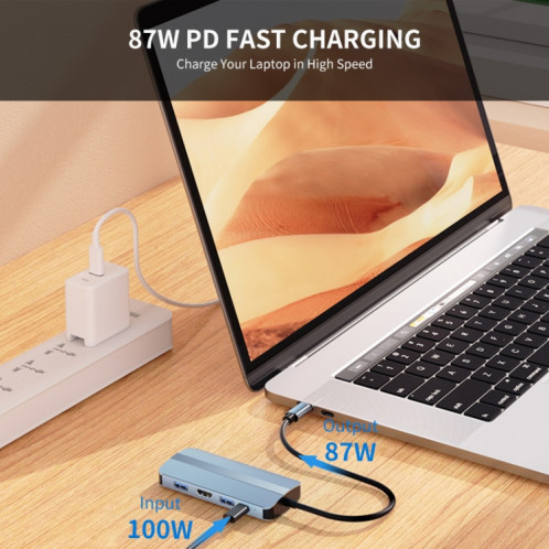JUNSUNMAY 8 en 1 Type-C vers 4K HDMI + RJ45 Adaptateur de station d'accueil pour concentrateur Ethernet SJ0776647-08