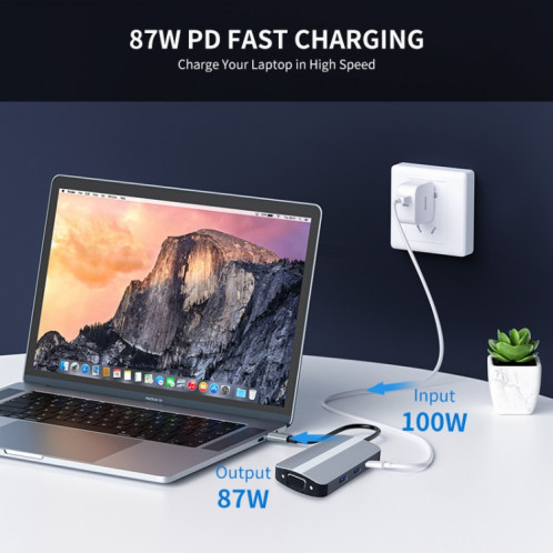 JUNSUNMAY 7 en 1 Type-C vers 4K HDMI + VGA + Adaptateur de station d'accueil audio 3,5 mm PD Hub de charge rapide SJ077881-07