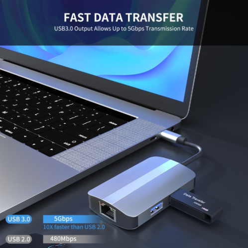 JUNSUNMAY 5 en 1 Type-c vers RJ45 Ethernet + Lecteur de Carte SD/TF Hub USB-C Multifonctionnel SJ07811334-07