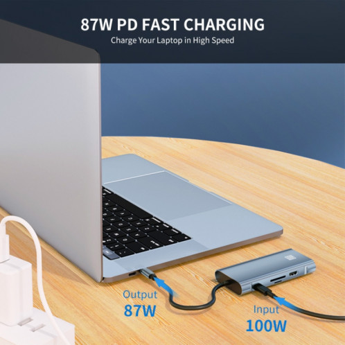 JUNSUNMAY 10 en 1 Type-C vers 4K HDMI + VGA + RJ45 + Adaptateur de station d'accueil audio 3,5 mm PD Hub de charge rapide Lecteur de carte SD / TF SJ0784678-08