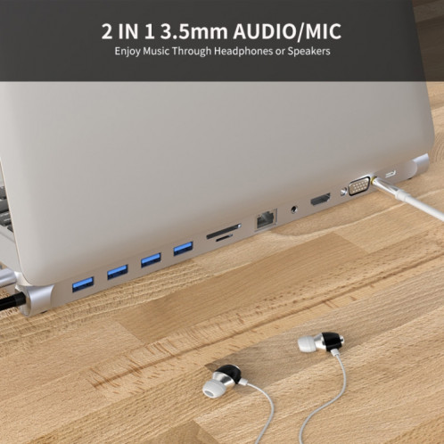 JUNSUNMAY 11 en 1 Multifonctionnel USB C Hub Adaptateur de Station d'accueil Lecteur de Carte SD/TF SJ07861815-08