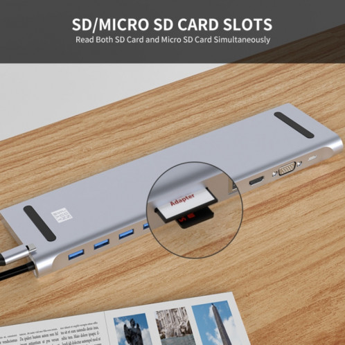 JUNSUNMAY 11 en 1 Multifonctionnel USB C Hub Adaptateur de Station d'accueil Lecteur de Carte SD/TF SJ07861815-08