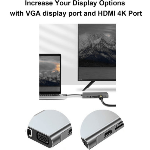 HUB USB C, Adaptateur USB C 11 en 1 Dongle avec 4K HDMI, VGA, Type C PD, USB3.0, Ethernet RJ45, Lecteur de carte SD/TF, AUX 3,5 mm, Station d'accueil compatible avec MacBook Pro/Air, Autre Type CAppareils portables SH0851362-011