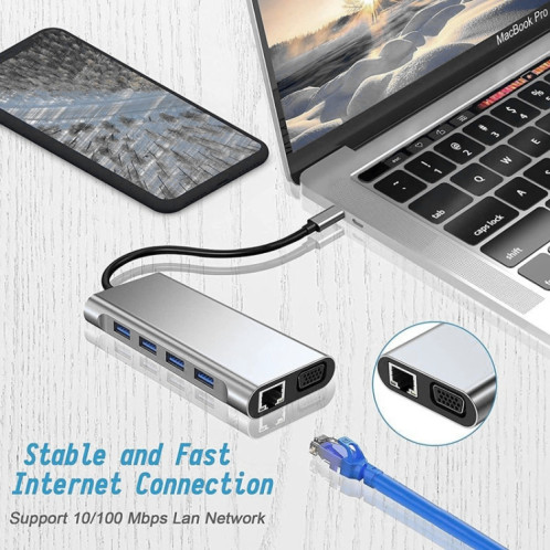 HUB USB C, Adaptateur USB C 11 en 1 Dongle avec 4K HDMI, VGA, Type C PD, USB3.0, Ethernet RJ45, Lecteur de carte SD/TF, AUX 3,5 mm, Station d'accueil compatible avec MacBook Pro/Air, Autre Type CAppareils portables SH0851362-011