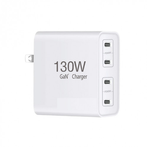 Chargeur GaN130W 4 ports USB-C PD65W / PD30W multi-ports Type-C pour ordinateur portable, prise US SH9001655-07