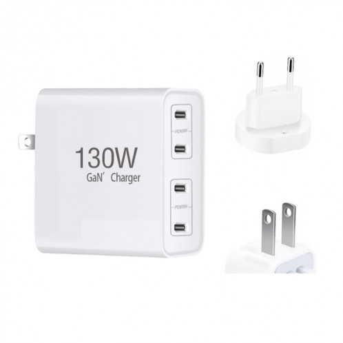 Chargeur GaN130W 4 ports USB-C PD65W / PD30W multi-ports Type-C pour ordinateur portable, / US SH90021940-07