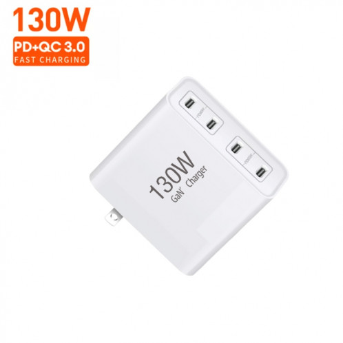 Chargeur GaN130W 4 ports USB-C PD65W / PD30W multi-ports Type-C pour ordinateur portable, / UK / US SH900578-07
