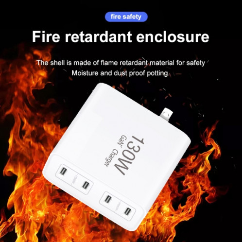 Chargeur GaN130W 4 ports USB-C PD65W / PD30W multi-ports Type-C pour ordinateur portable, / UK / US SH900578-07