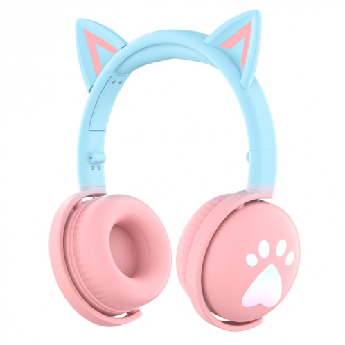 KE28 RGB Cute Cat Ears Bluetooth Casque de musique sans fil avec micro détachable (rose + bleu) SH301D709-09
