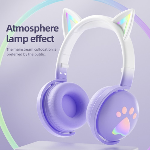 KE28 RGB Cute Cat Ears Bluetooth Casque de musique sans fil avec micro détachable (rose + bleu) SH301D709-09