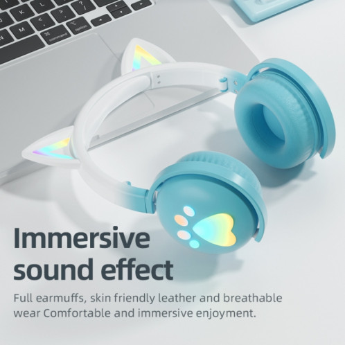 KE28 RGB Cute Cat Ears Bluetooth Casque de musique sans fil avec micro amovible (bouton) SH301C1194-09