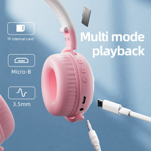 KE28 RGB Cute Cat Ears Bluetooth Casque de musique sans fil avec micro amovible (bouton) SH301C1194-09
