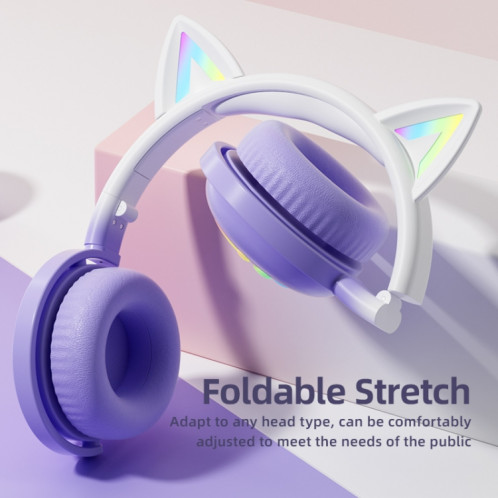 KE28 RGB Cute Cat Ears Bluetooth Casque de musique sans fil avec micro amovible (bouton) SH301C1194-09