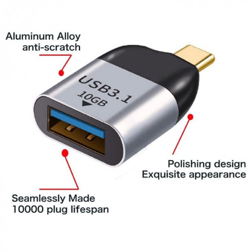 Adaptateur USB 3.0 Type A femelle vers USB 3.1 Type C mâle hôte OTG données 10 Gbps pour ordinateur portable et téléphone SH1165364-06