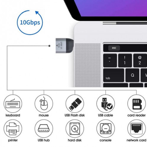 Adaptateur USB 3.0 Type A femelle vers USB 3.1 Type C mâle hôte OTG données 10 Gbps pour ordinateur portable et téléphone SH1165364-06