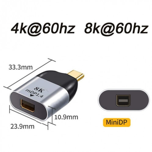 Adaptateur USB C vers Mini DisplayPort 4K 60hz pour tablette téléphone portable SH1166244-06