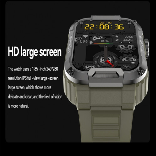 MK66 Montre intelligente à écran couleur de 1,85 pouces, prend en charge la surveillance de la fréquence cardiaque / la surveillance de la pression artérielle (vert) SH301B1466-09