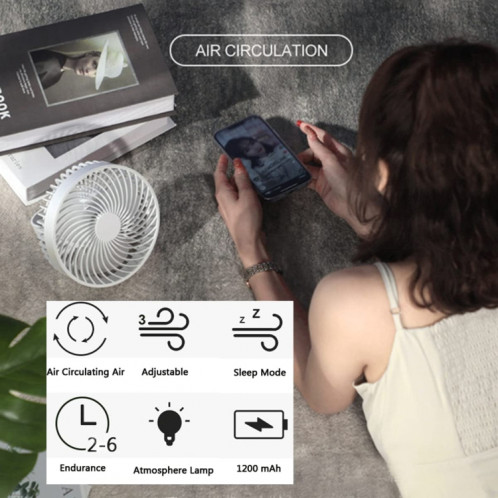 Ventilateur de camping de tente portable extérieur rechargeable multifonctionnel à LED (blanc) SH901B640-08