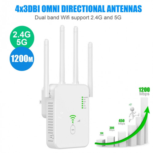 Amplificateur de signal U10 1200Mbps WiFi Extender Antenne WiFi Répéteur de signal sans fil double bande 5G () SH301B1299-08