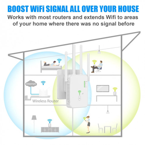 Amplificateur de signal U10 1200Mbps WiFi Extender Antenne WiFi Répéteur de signal sans fil double bande 5G () SH301B1299-08