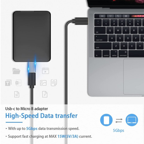 1 PCS JUNSUNMAY USB-C / Type-C Femelle à Mâle USB 3.0 Micro B Adaptateur Convertisseur SJ3601593-06