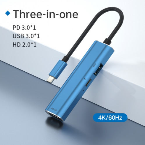 V264 3 en 1 USB-C / Type-C vers USB3.0 + PD3.0 + HD2.0 Adaptateur multi-séparateur 3 ports OTG HUB SH21101881-06