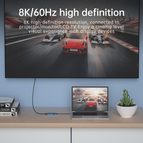 V264B 3 en 1 USB-C / Type-C vers USB3.0 + PD3.0 + DP1.4 Adaptateur multi-séparateur 3 ports OTG HUB SH21111352-06
