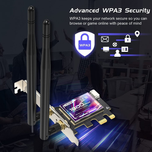 EDUP EP-9658 Carte PCI-E WiFi 6 AX1800M Adaptateur Bluetooth 5.2 pour PC de Bureau, Carte Réseau Interne PCI-E sans Fil Double Bande 2.4GHz/5.8GHz SE2147636-013