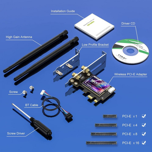 EDUP EP-9658 Carte PCI-E WiFi 6 AX1800M Adaptateur Bluetooth 5.2 pour PC de Bureau, Carte Réseau Interne PCI-E sans Fil Double Bande 2.4GHz/5.8GHz SE2147636-013