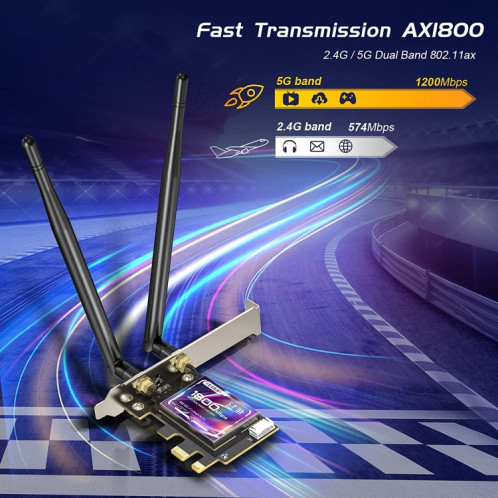 EDUP EP-9658 Carte PCI-E WiFi 6 AX1800M Adaptateur Bluetooth 5.2 pour PC de Bureau, Carte Réseau Interne PCI-E sans Fil Double Bande 2.4GHz/5.8GHz SE2147636-013