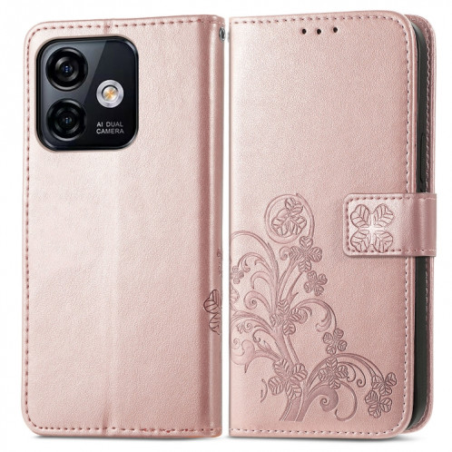 Pour Ulefone Note 16 Pro Étui de téléphone en cuir à boucle en relief à fermoir à quatre feuilles (or rose) SH901B55-05