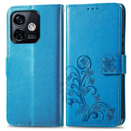 Pour Ulefone Note 16 Pro Fermoir à quatre feuilles Boucle en relief Étui de téléphone en cuir (Bleu) SH901C1905-05