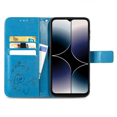 Pour Ulefone Note 16 Pro Fermoir à quatre feuilles Boucle en relief Étui de téléphone en cuir (Bleu) SH901C1905-05