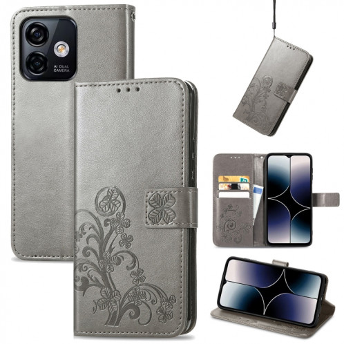 Pour Ulefone Note 16 Pro Fermoir à quatre feuilles Boucle en relief Étui de téléphone en cuir (Gris) SH901D445-05