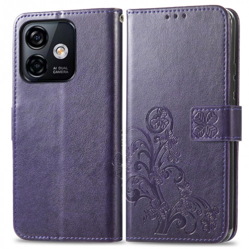 Pour Ulefone Note 16 Pro Fermoir à quatre feuilles Boucle en relief Étui de téléphone en cuir (Violet) SH901E154-05