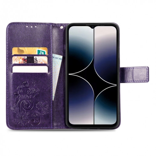 Pour Ulefone Note 16 Pro Fermoir à quatre feuilles Boucle en relief Étui de téléphone en cuir (Violet) SH901E154-05