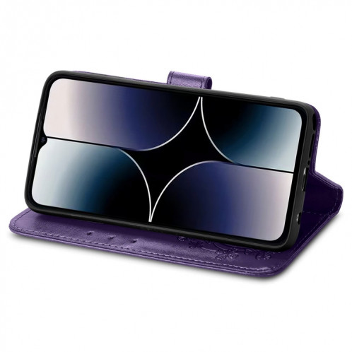 Pour Ulefone Note 16 Pro Fermoir à quatre feuilles Boucle en relief Étui de téléphone en cuir (Violet) SH901E154-05