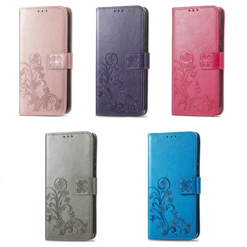 Pour Ulefone Note 16 Pro Fermoir à quatre feuilles Boucle en relief Étui de téléphone en cuir (Bleu) SH901C1905-05
