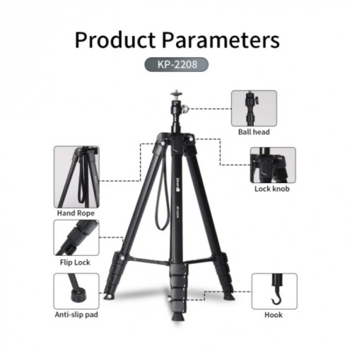 JMARY KP2208 Photographie Streaming en direct 1,7 m Fill Light Camera Trépied en métal SJ3081553-07