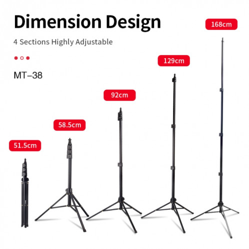 JMARY MT38 Support de téléphone pour trépied de voyage 1,68 m Télescopique Vlogging Support de caméra Support de trépied SJ30901198-07