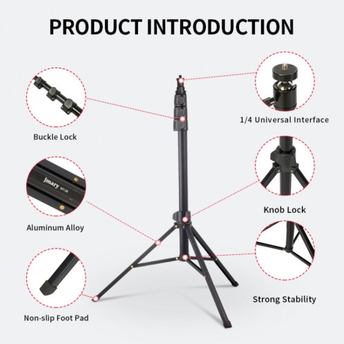 JMARY MT38 Support de téléphone pour trépied de voyage 1,68 m Télescopique Vlogging Support de caméra Support de trépied SJ30901198-07