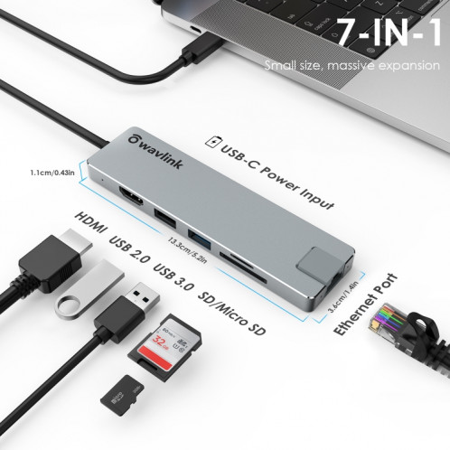 Wavlink UHP3409 pour MacBook Pro/Air USB-C ordinateurs portables Windows 100W PD Mini Station d'accueil SW32081320-08