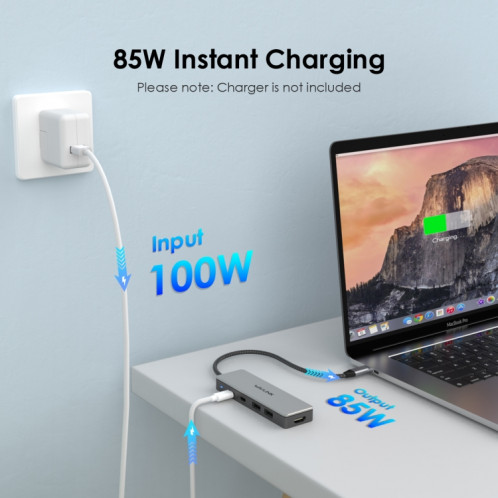 Wavlink UHP3415 85W Power Delivery USB-C/Type-C 10Gbps Hub Adaptateur de connexion multiport 5 en 1 SW3209689-08